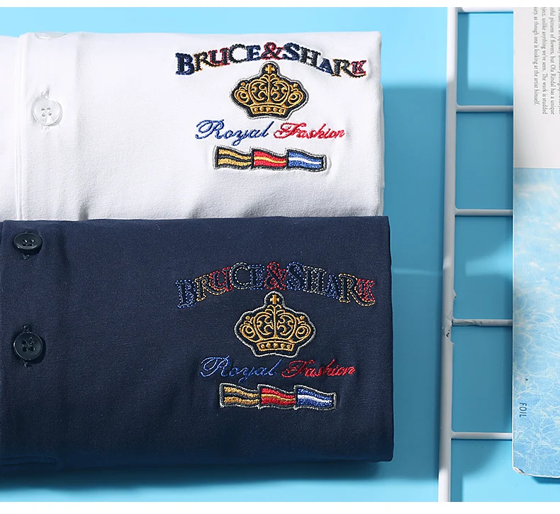 2025 Summer Solid Color Men's Short Polos Bruce&Shark Fashion Embroidery Straight Men's Navy Polo Shirt Thin Cotton Big Size 4XL 18 Sef4cfab0ed494ad59d02f2c64a6b8e85X