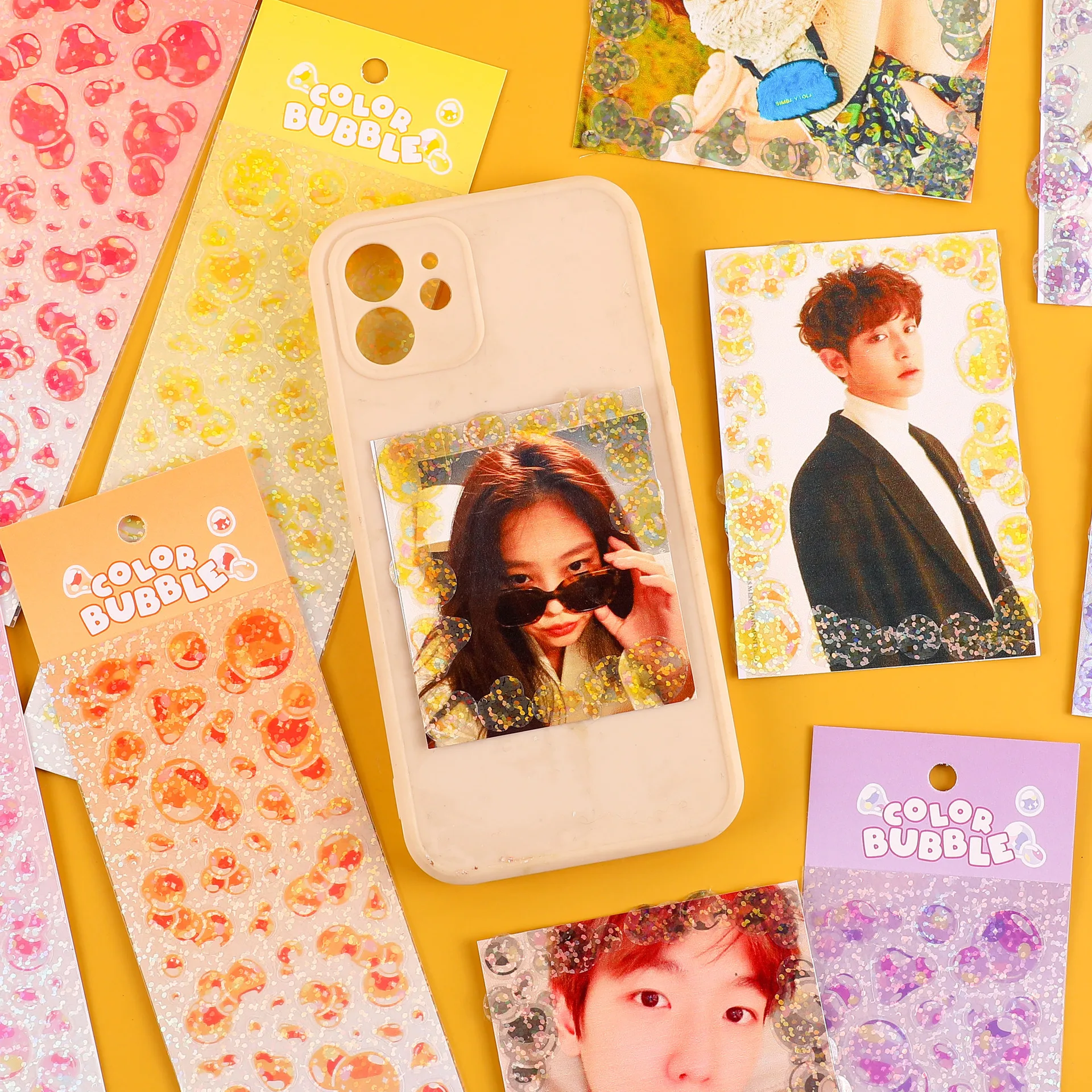 8pcs Color Bubble Korean Style Toploader Decoration Stickers,Kawaii,Cardholder DIY,Notepad Deco,KPOP,Colorful Hologram Laser 3D