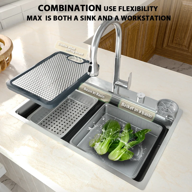 Stainless Steel Kitchen Sink Homeuse Dish And Vegetable Wash Blots Multifunctional Large Single Slot Undermount Basin