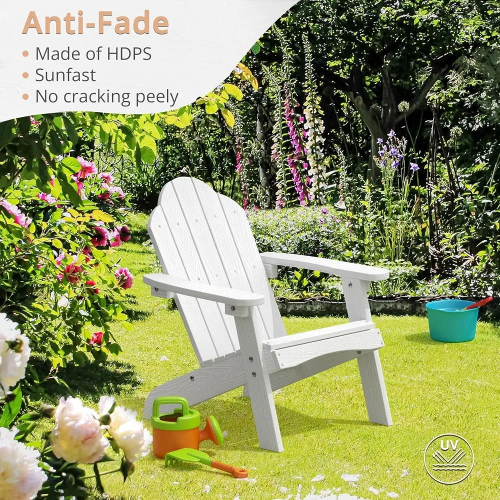 Kids Adirondack Chair Set of 2, White Poly Lumber Plastic Weather Resistant Toddler Outdoor Patio Lounge Chair for Balcony 4
