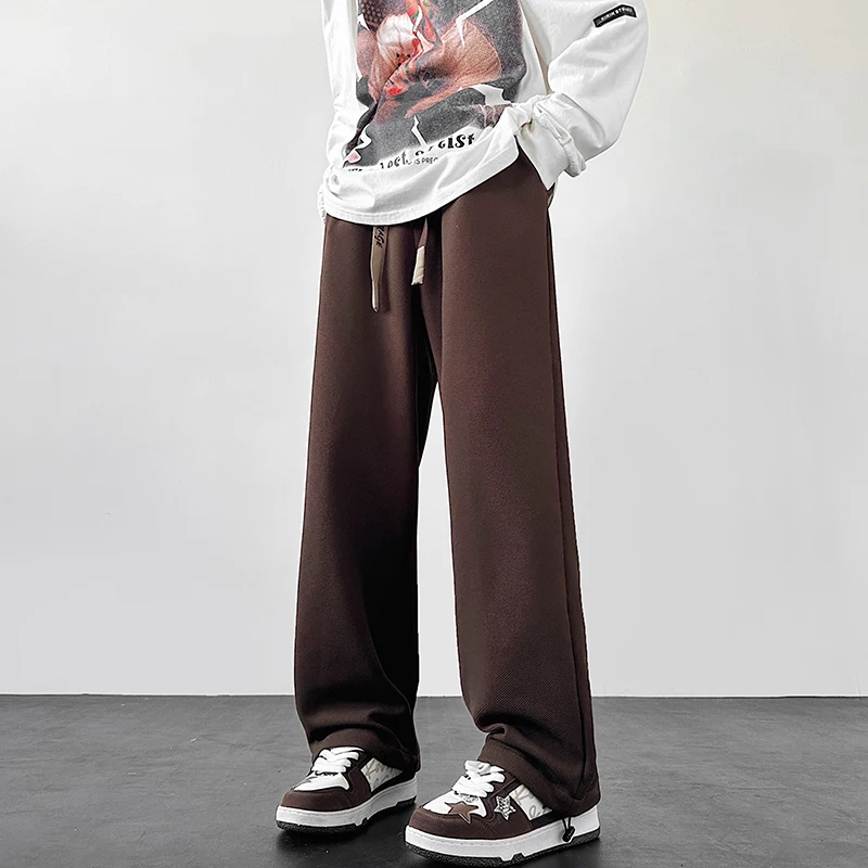

Harajuku Wide Leg Pants Men Loose Straight Tube Solid Color Pants Man Streetwear Trendy Brand Autumn Casual Trousers Large Size
