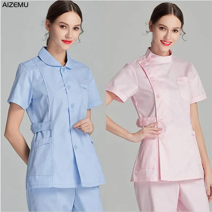 Blue Long Sleeve Scrubs Top Nurse Uniforms Lab Coat Doctor Uniform for Women Outwear Medical Clothing Beauty Salon workwear nurse scrubs top