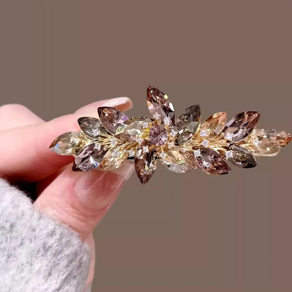 Licht Luxus Bunte Kristall Blume Frühling Clip High-end-frauen Hinterkopf Halb-gebunden Haar Clip Koreanische haar Zubehör – Detail 7