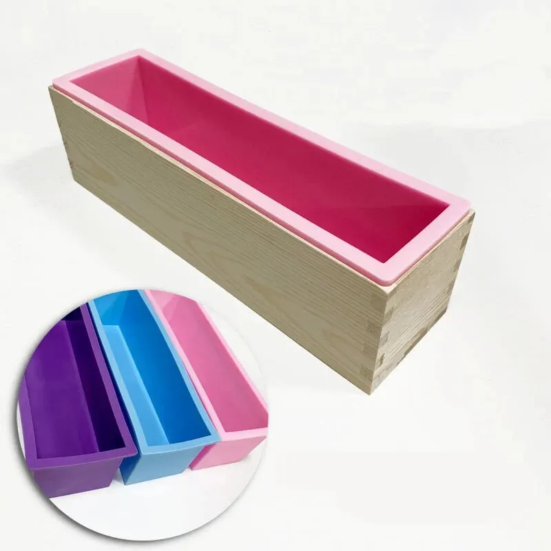 Silicone Mold Rectangular Handmade Soap Mold Kit with Cutter and Wooden Box