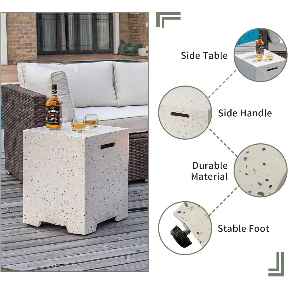 Outdoor Propane Fire Pit Table Set 2-Piece 42-inch Terrazzo Rectangle 50000 BTU 16 Inches Cover Side 20lb