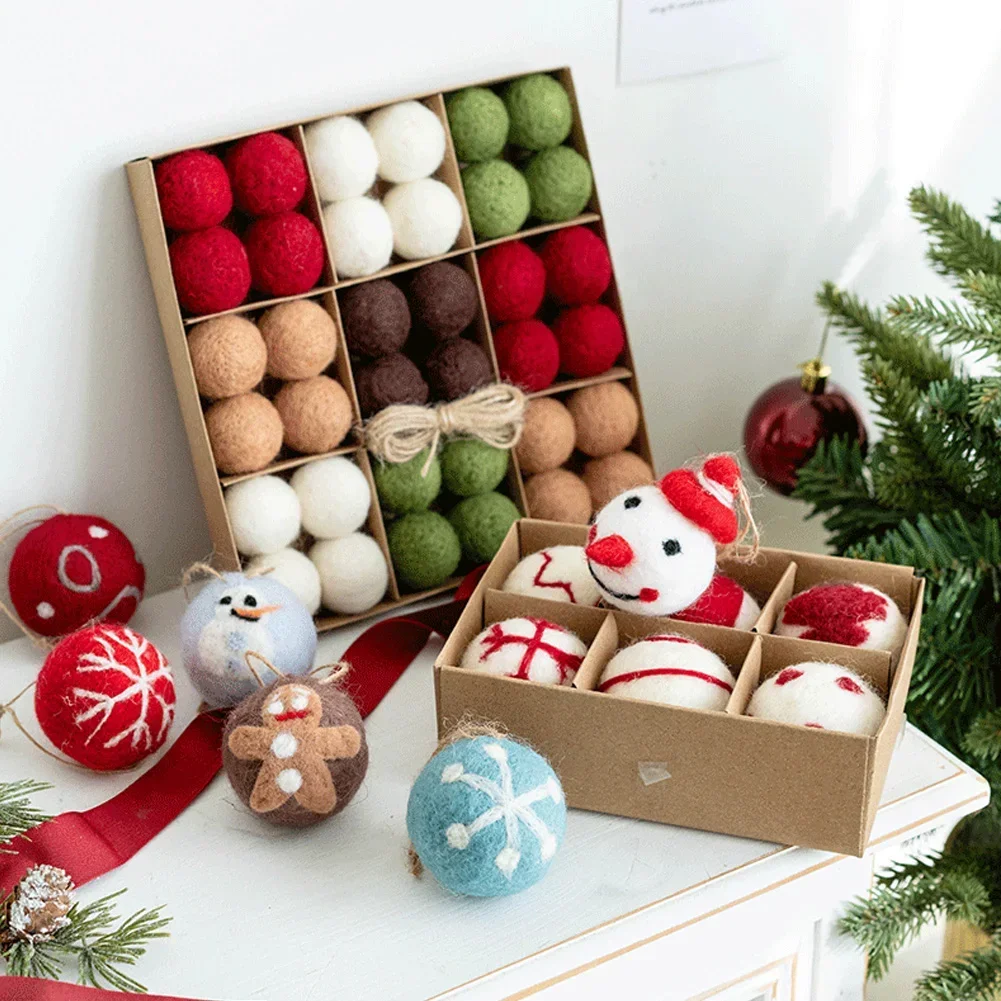 Christmas Decorations 1set 5cm Wool Felt Ball Christmas Decoration DIY Sewing Craft Supplies Party Decor Kids Fun Toys Xmas Tree Pendant