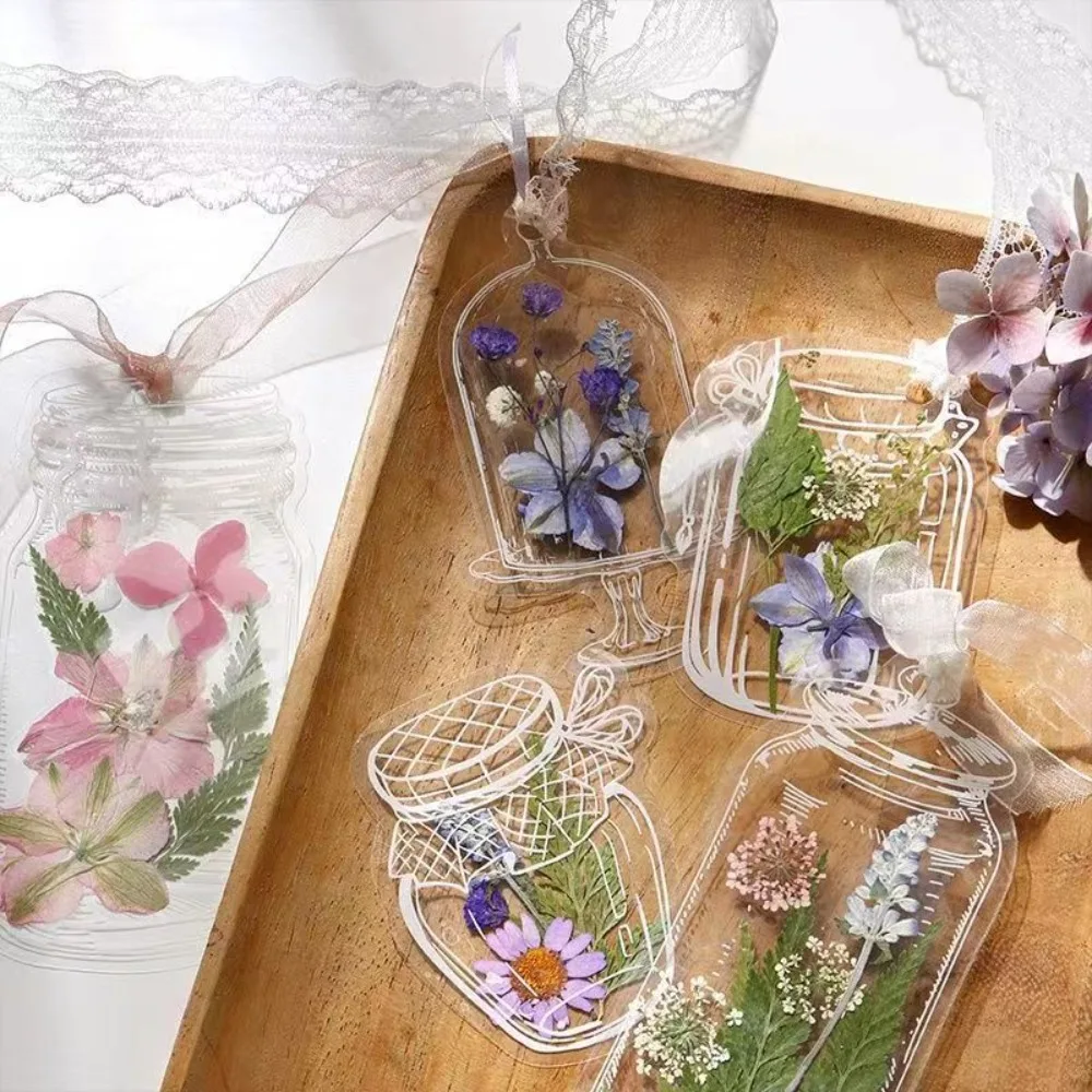 20 Pcs Transparent Dried Flower Bookmarks Glassware Shape Herbarium Bookmarks Flower Page Clips Reading Mark Stickers