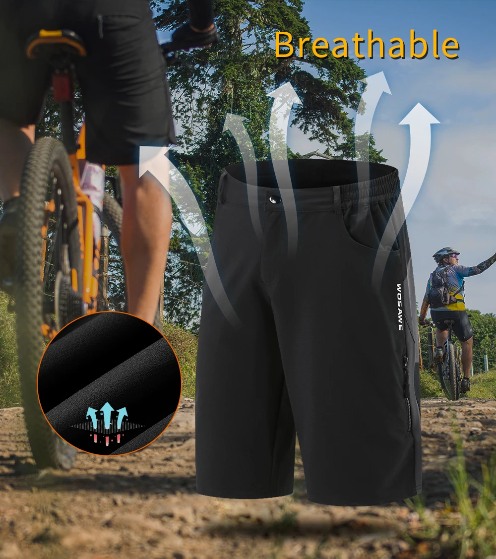 Description Picture 5 of itemWOSAWE Men's Cycling Shorts no inner pads Multi-pocket Quick Dry Half Pants Loose Fit Cycling Pants Zipped Summer Shorts
