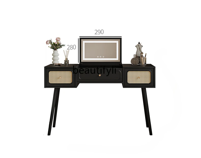 

American Retro Rattan Flip Dressing Table Bedroom French Small Apartment Master Bedroom Cosmetic Mirror Makeup Table