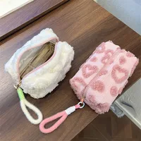 Sacs de maquillage en peluche avec poignée, sac de rangement de cosmétiques de voyage souple, organisateur Portable imprimé d'amour, trousse à crayons, pochette mignonne 3