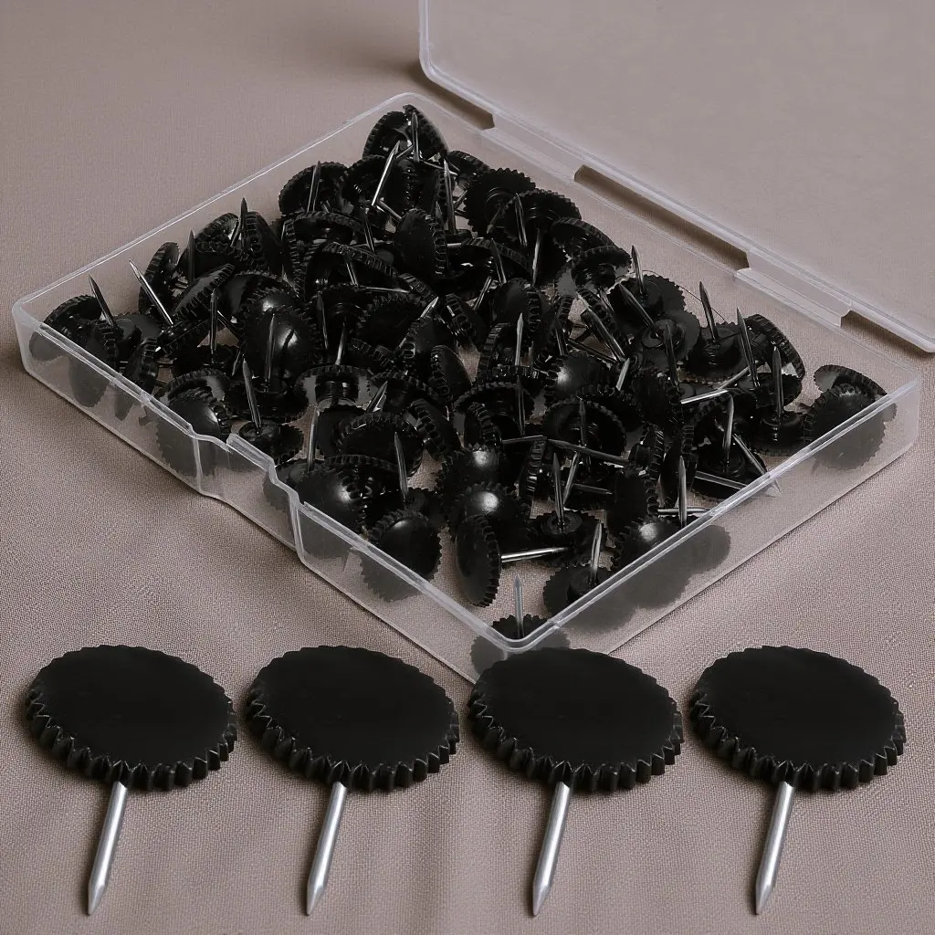 100Pcs 검은색 장 압정 플라스틱 푸시핀 코르크 보드용 벽 예술 사진 벽 지도 마커 사무용품 경량