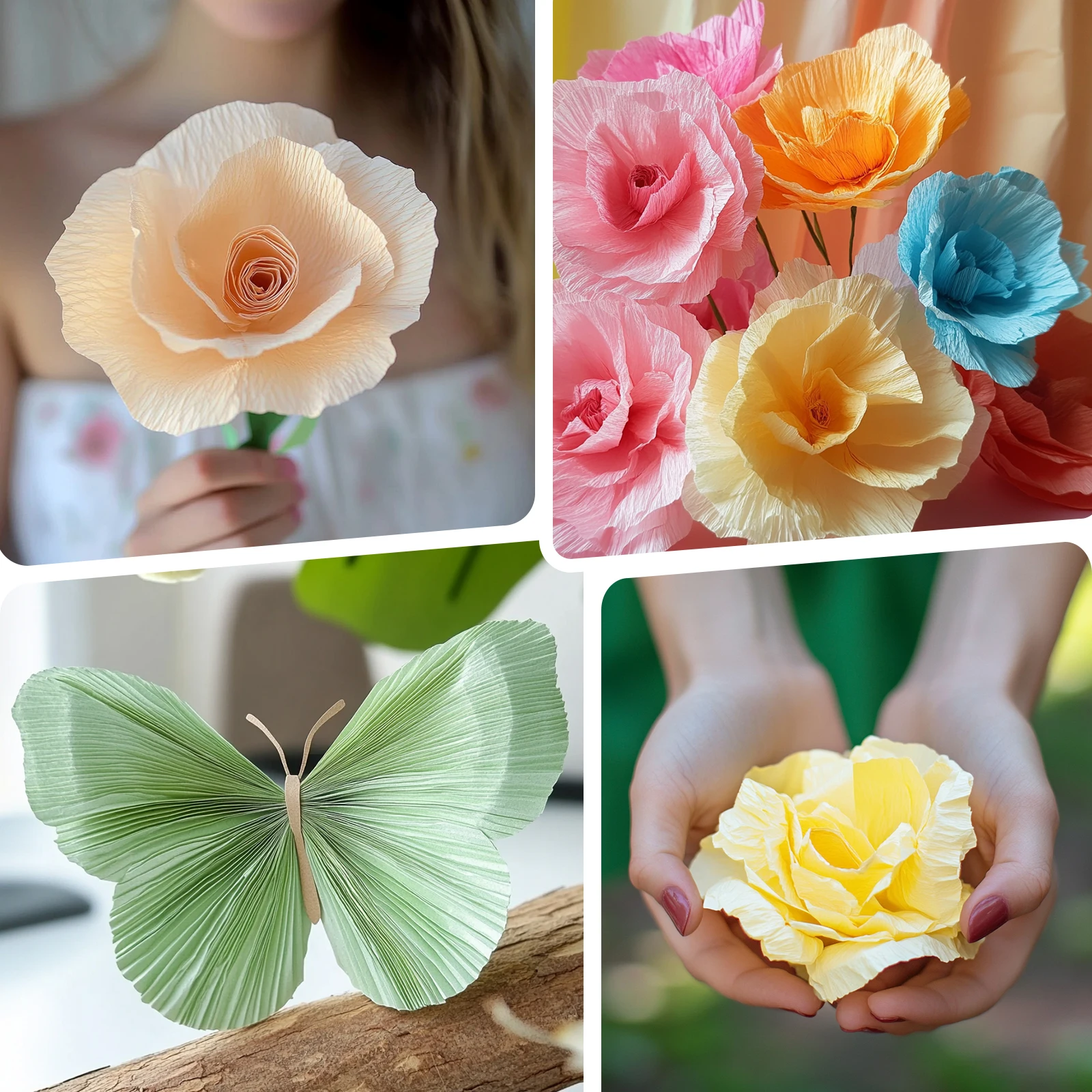 Colored Crepe Paper Origami Crinkled Crepe Paper Craft DIY crafts Flowers Decoration Gift Wrapping Craft 10pcs 50x70cm