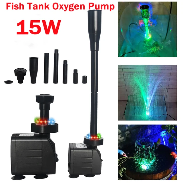 15W Ultra-quiet Water Pump with 12LED Light Aquarium Landscaping Water Pump Fountain Pump Fish Tank Oxygenation Aquarium Pump 1