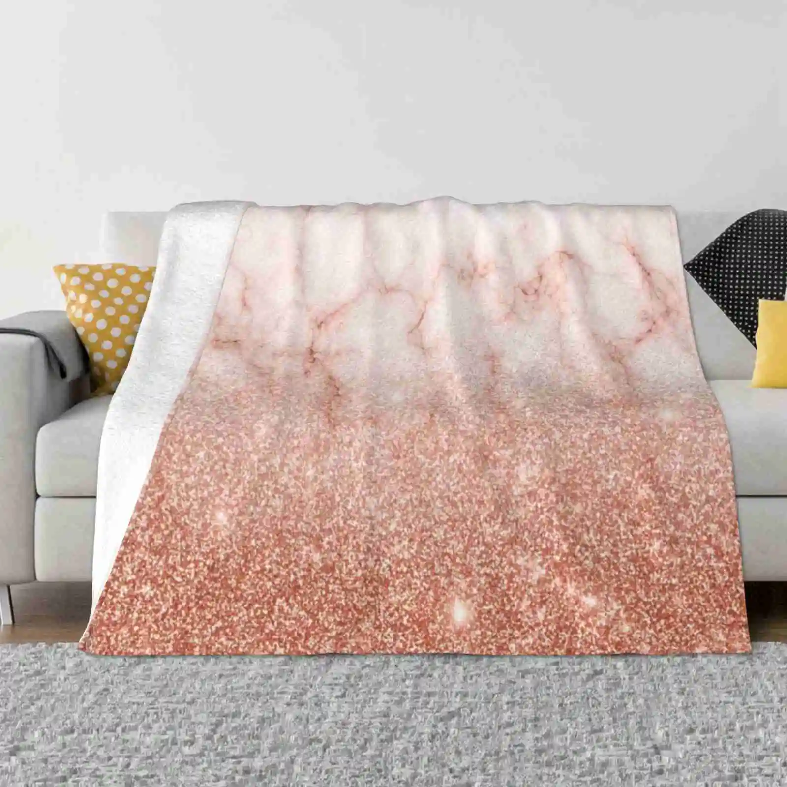 

Trendy Ombre Rose Gold Glitter Marble Blanket Soft Warm Travel Portable Blanket Trendy Elegant Pink Sparkle Glam Ombre Fading