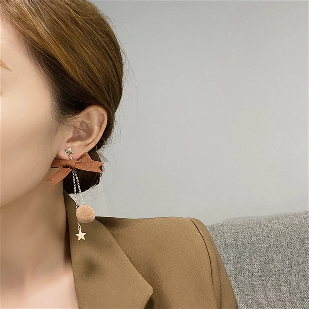 Drop Earrings Dangle Earrings Long Earrings Animal Earrings Cute Christmas Elk Bow Dangle Earrings For Women Asymmetric Star Hair Ball Long Tassel New Year Gifts Fashion Jewelry