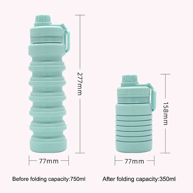 Amerteer Collapsible Silicone Sports Water Bottle - Compact Workout, Beach, Festival, Travel Drinking Foldable Water Bottles - Leak and Shockproof