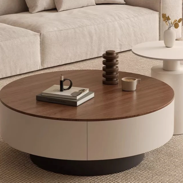 Table basse ronde moderne avec rangement dissimulé, table d'appoint minimaliste avec plateau rotatif et base robuste pour salon 1