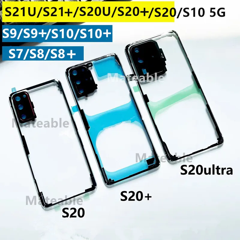 삼성 갤럭시 S20 S21 울트라 S10 플러스 5G S9 S8 S7 엣지 투명 배터리 백커버 수리 도어 후면 케이스 + 렌즈