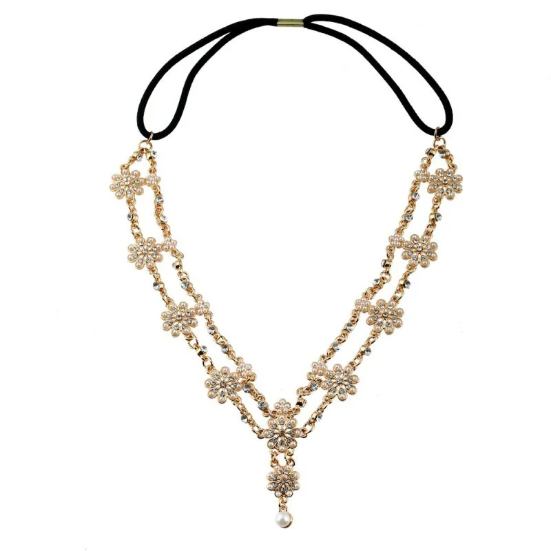 Kristall Braut Kopf Kette Tiara Haarschmuck handgemachte süße Hochzeit Kopfschmuck für Frauen Strass Stirn Stirnband Zubehör – Detail 5