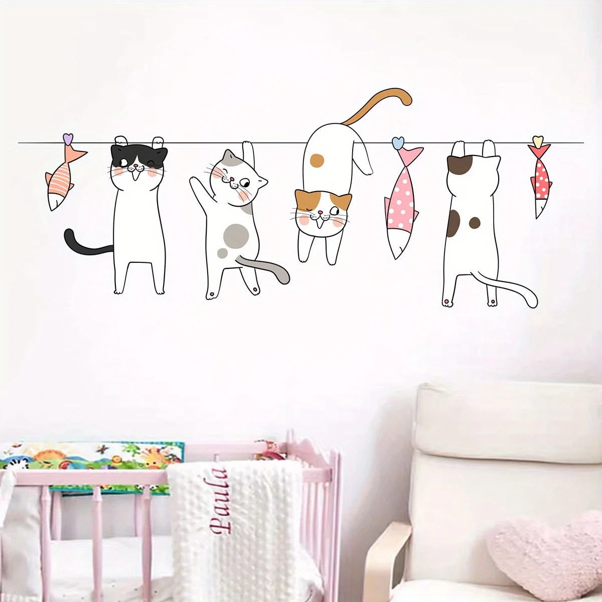 Cartoon Cute Catfish Clothes Hanger Line Animal Wall Stickers Removable for Bedroom Living Room Nursery Decoration Wall Decal wall stickers vinyl decal stickers