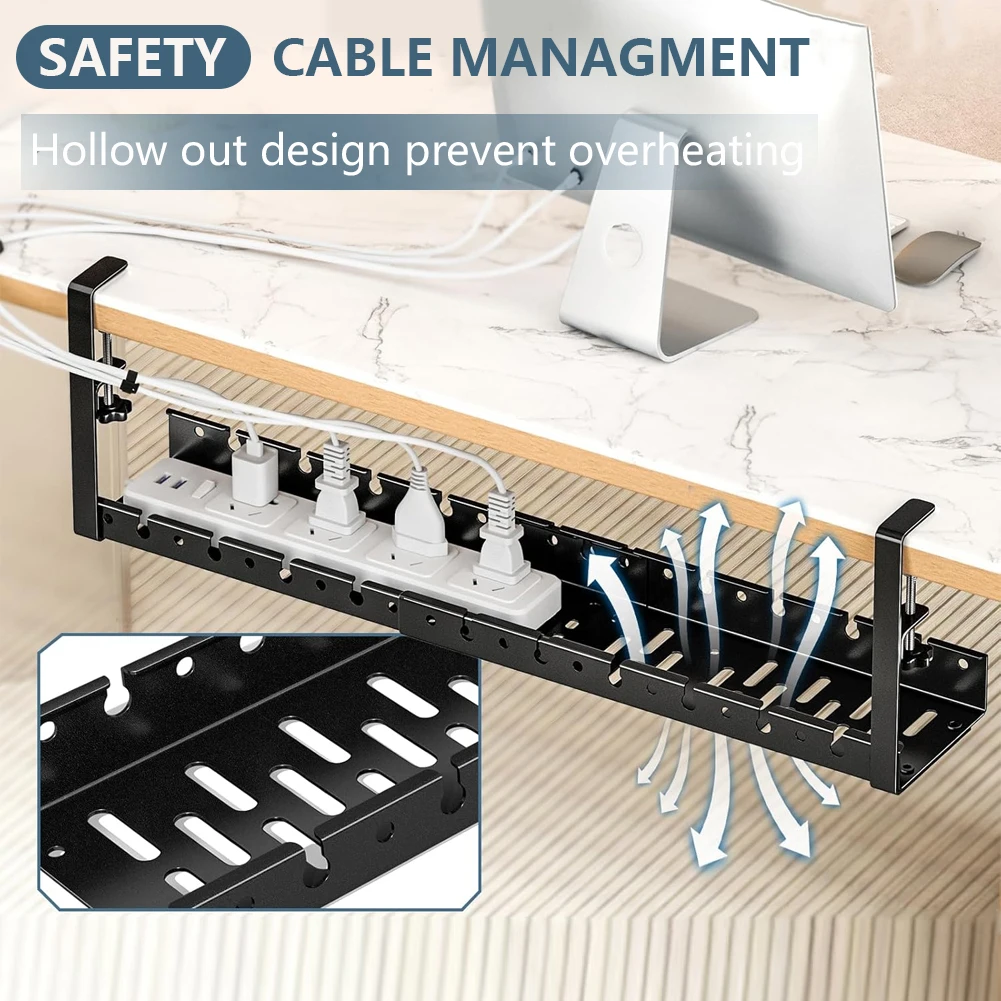 Under Desk Cable Management Tray Retractable Cable Cord Organizer Heavy Duty Under Desk Cable Shelf for Cords Wires Power Strip 2