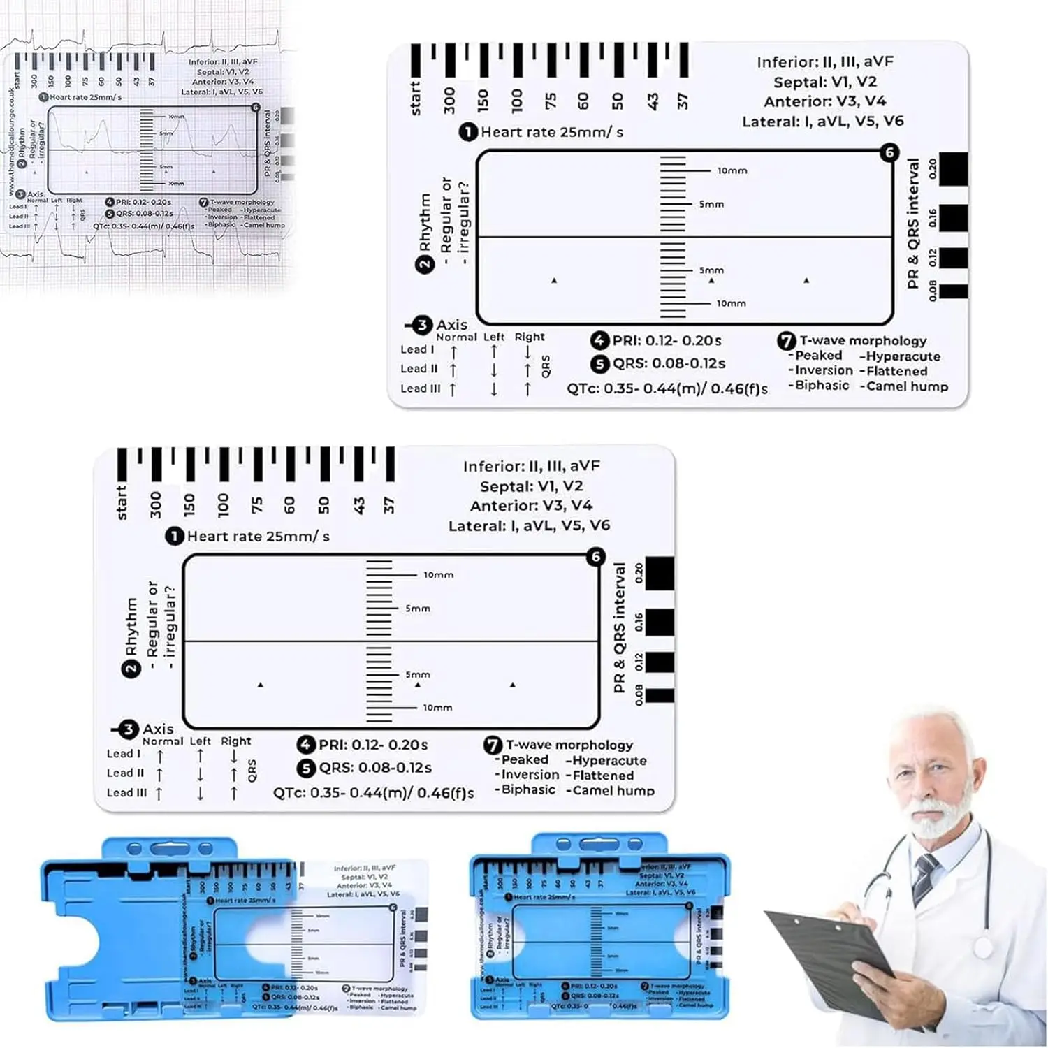 7 Step Ecg Ruler Plastic Ruler Card for Ecg/ekg Interpretation Portable Pocket Ecg Ekg Guide With Sheath Emergency Tool