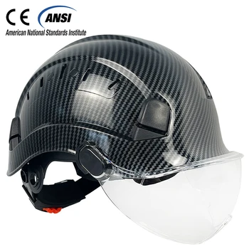 Casco di sicurezza con motivo in fibra di carbonio con visiera per berretto di sicurezza per ingegnere berretto da lavoro in ABS per uomo CE EN397
