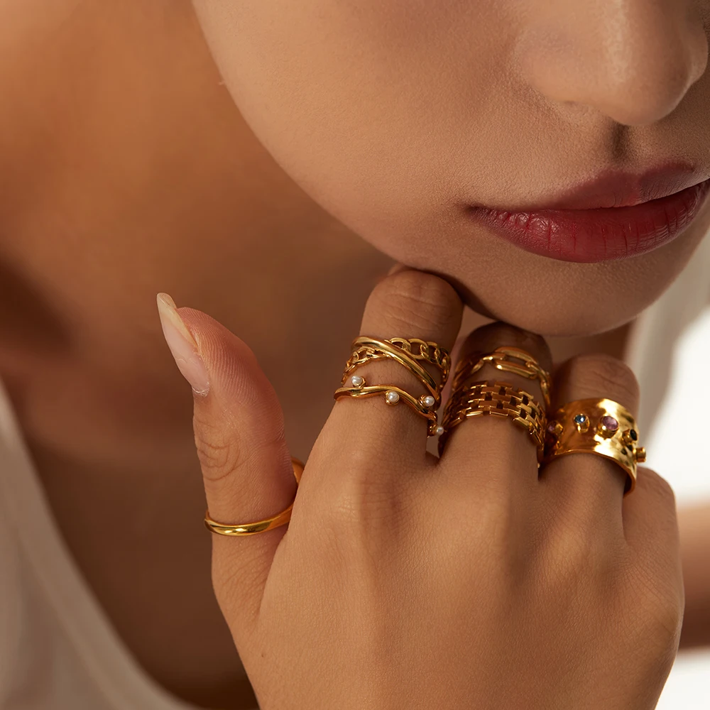 Stainless Steel Ring Set Women Adjustable Rings