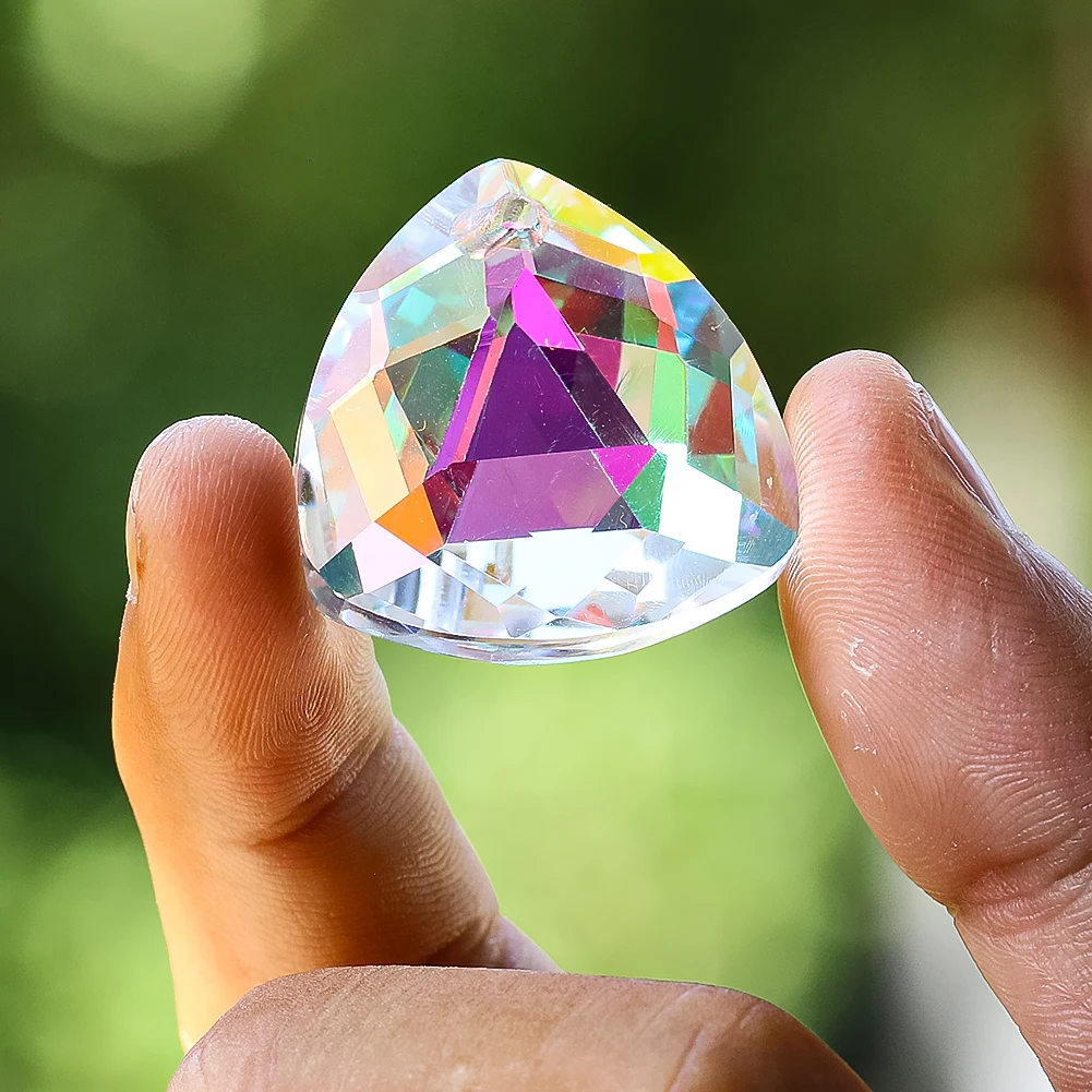 2pcs AB Color Single Hole Reuleaux Triangle Faceted Prism Crystal Pendant Clear K9 Glass Suncatcher Garden Reflective Bird Scare
