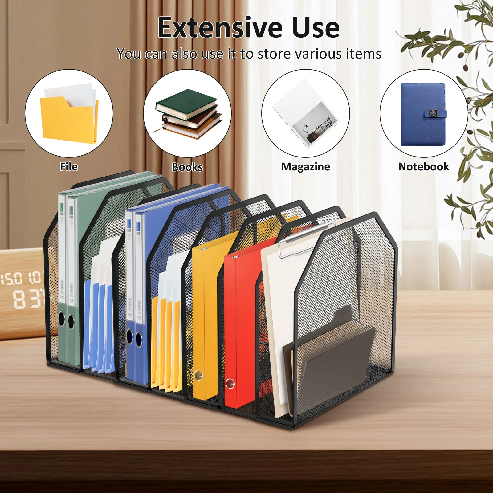 5/7 Section Metal File Rack Standing Office Desk Shelf File Storage Box Adjustable Mesh File Folder Stand Sorter Desk Organiser