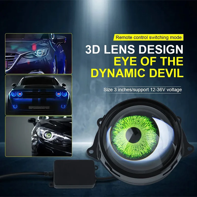 12-36V Devil's Eye LED Car Dynamic Lights 3-inch Remote Control Eyes Retrofit Kits Headlight Auto Supplies Car Moto Decorative 5