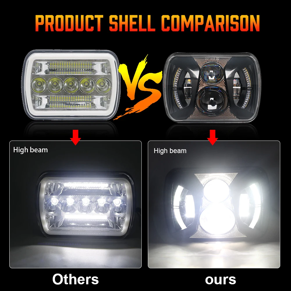 Newst 7X6 5X7 LED Headlight White DRL Daytimr Running Light For Jeep Wrangler YJ