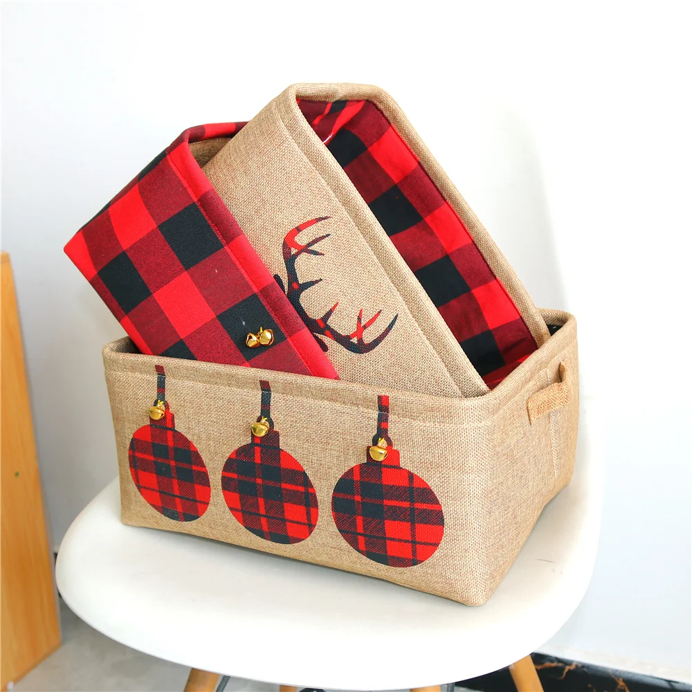 3 Pcs Collapsible Storage Basket Cute Christmas Elk Fabric Organizer Collection Bin Box for Pet Cat Dog Toy Supplies 2