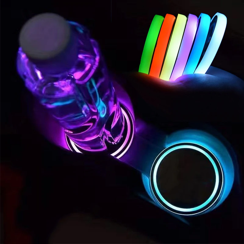 Auto LED Getränke halter Licht matten Auto Untersetzer Flasche Lichtsensor  Vibration Atmosphäre Licht Konstellation LED Getränke halter 7 Farben -  AliExpress