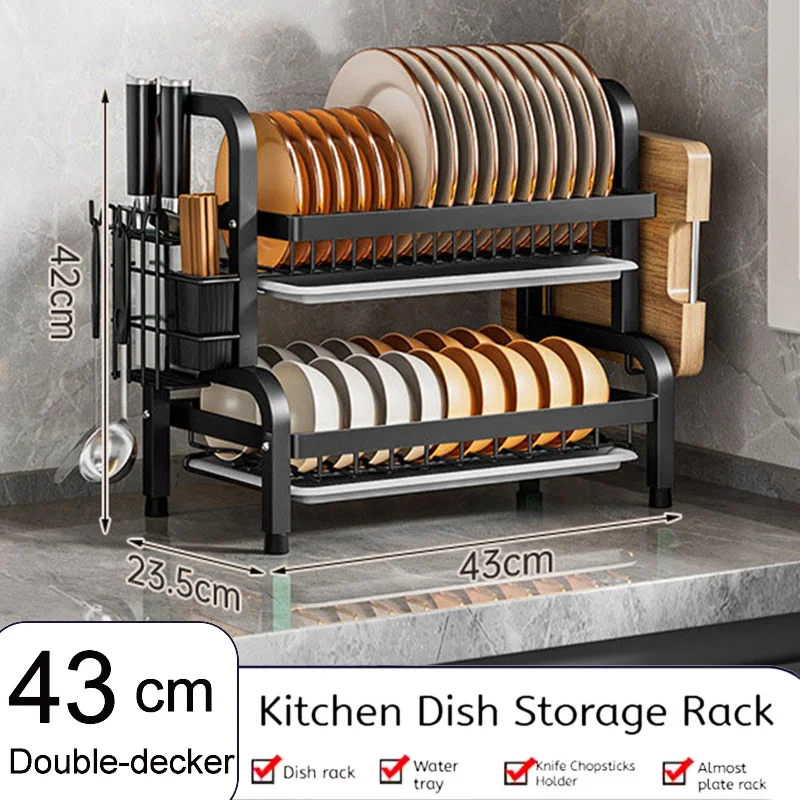 2Tier Rustproof Dish Drying Rack With Drainboard Utensil Holder Space Saving Kitchen Storage Organizer Multipurpose Kitchenware 6