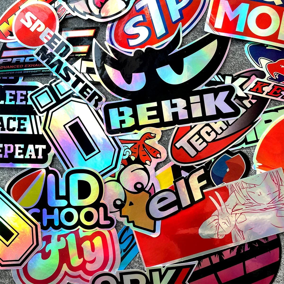 Random Racing Sponsors Laser Rainbow Stickers Motorcycle Moto Motorcross Fender Body Windshield Helmet Decals Accessories 40PCS