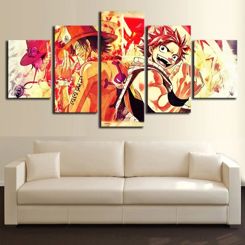 

Anime One Piece Portgas D Ace and Fairy Tail Natsu Poster Wall Picture Canvas Art Home Decor Gift