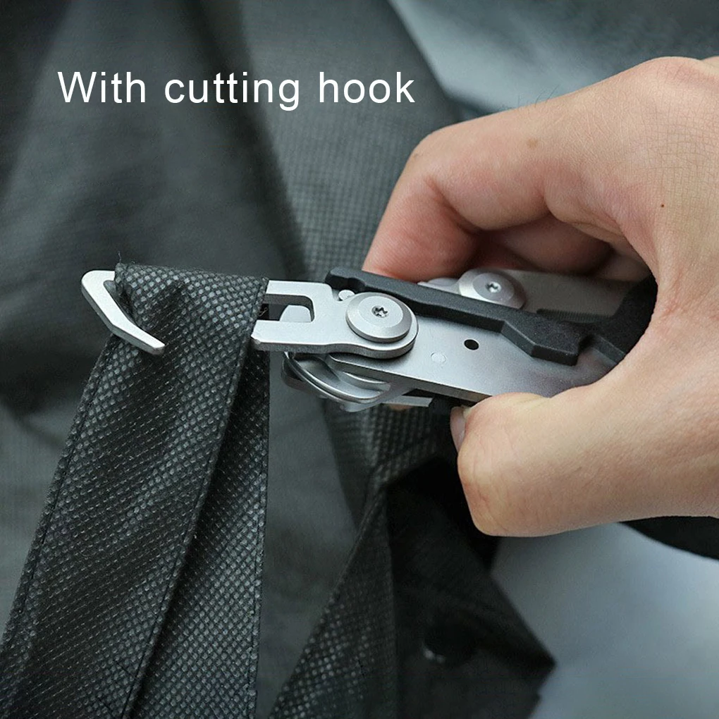6 in 1 Multifunction Response Emergency Scissors Multi-Tool Folding Pliers Survival Tool Combination Gadget Safety Hammer Brown 5