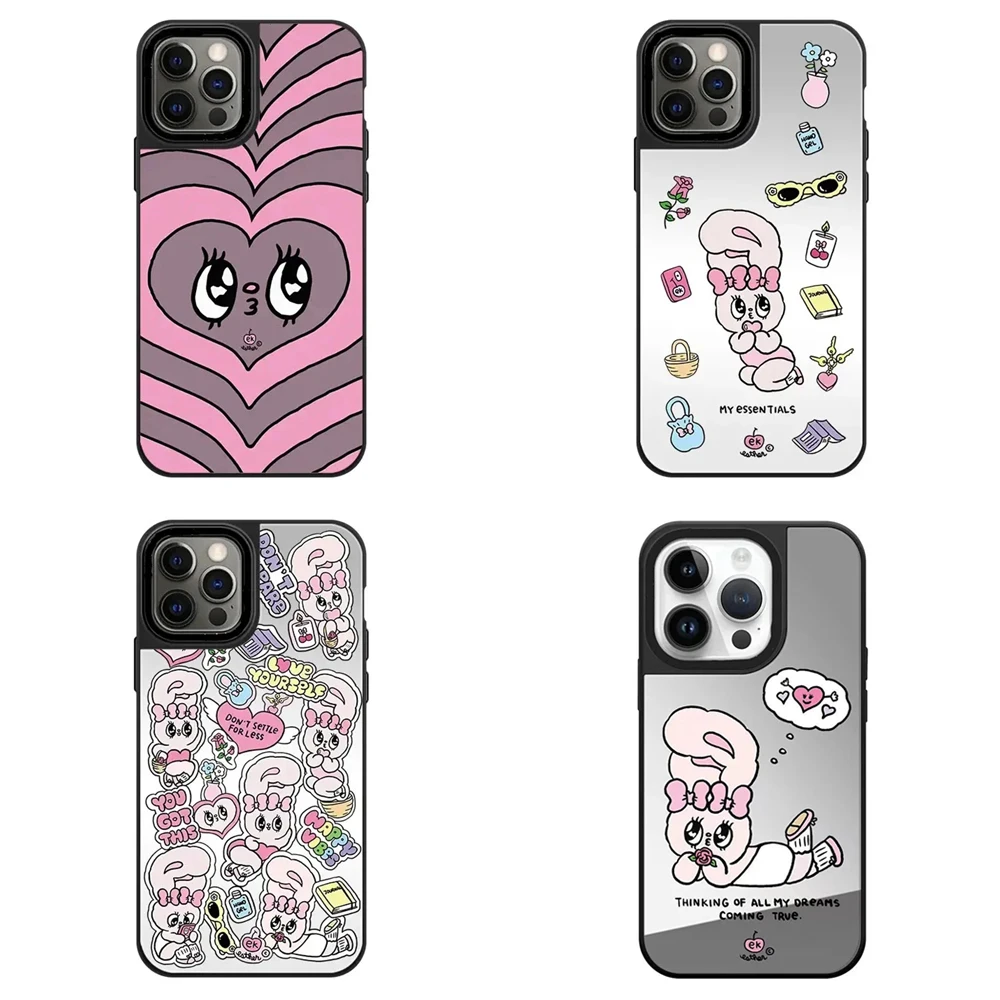 

Pink Rabbit Mirror Surface MagSafe Pattern iPhone 11 12 13 14 15 Pro Max Protective Case