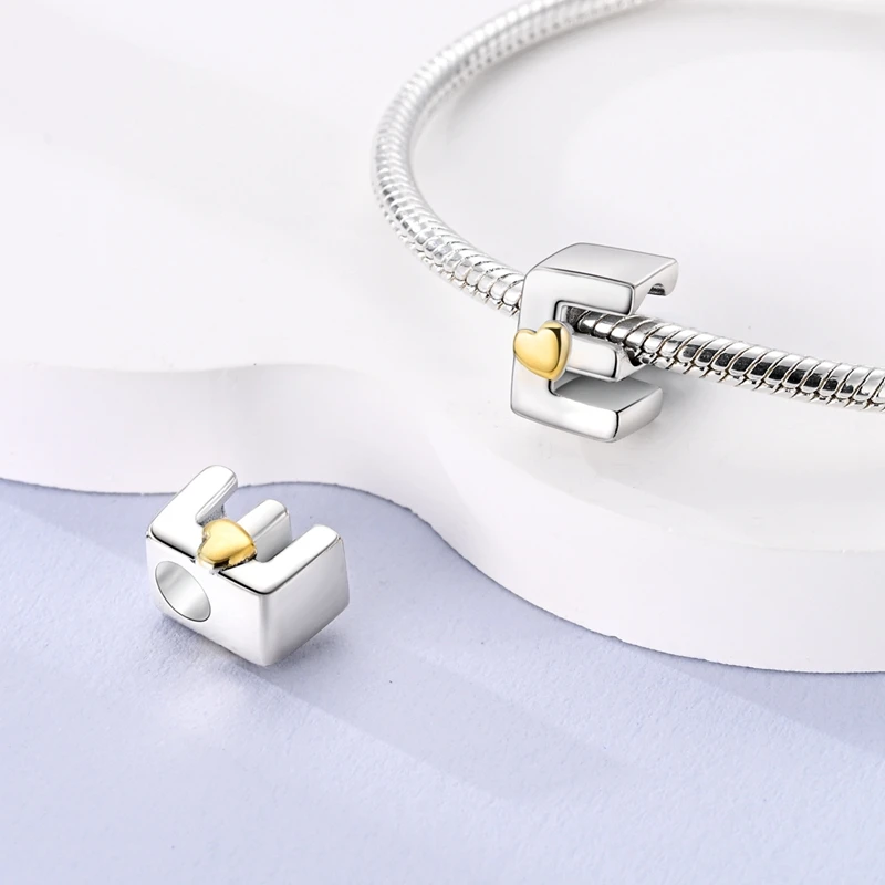 Silver Plated DIY Alphabet Charms Beads LOVE Heart Letter Gift Dangle Fit Original Pandora Bracelet Bangle Jewelry Marking - Image 6