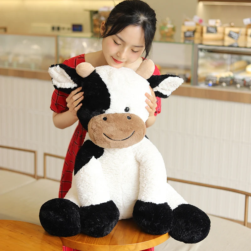 Kawaii Sitting Milk Cow Year Plush Toys Lifelike Stuffed Animal Doll Cute Appease Cattle For Children Kids Christmas Gift
