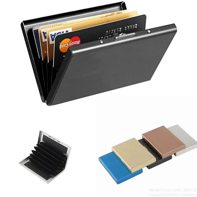 안티스캔 RFID 금속 카드 홀더 - 슬림 알루미늄 지갑, 6장 카드 수납 가능..