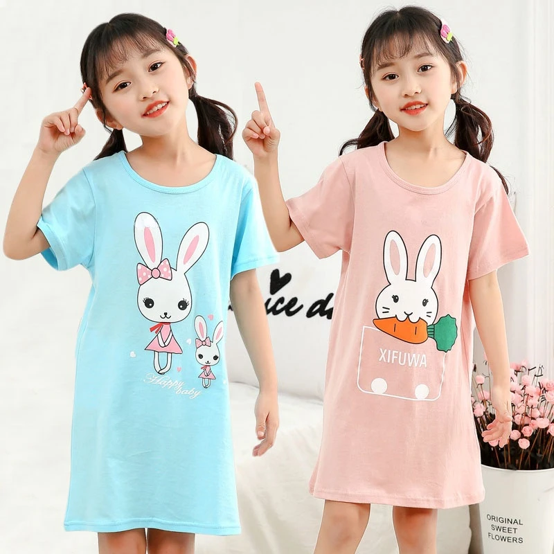 

Nightgowns for Girls Pyjamas Kids Cartoon Pajamas Sleepwear Short Sleeve Dress Child Cotton Nightdress Spring Summer Night Sress