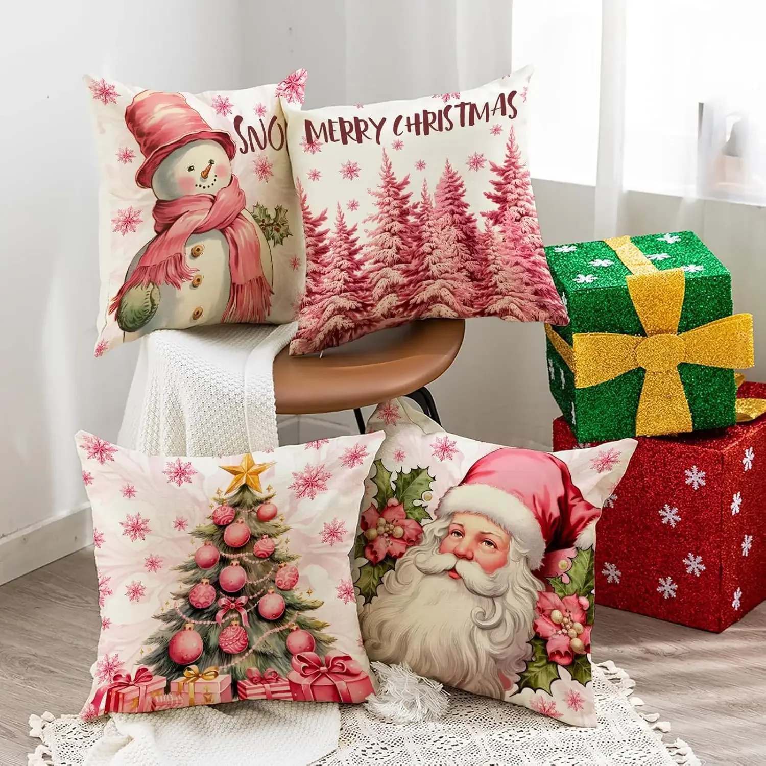 Christmas Pillow Cover 45x45cm Throw Pillowcase Winter Christmas Decorations Home Tree Deer Sofa Pillowcase No Pillow Core