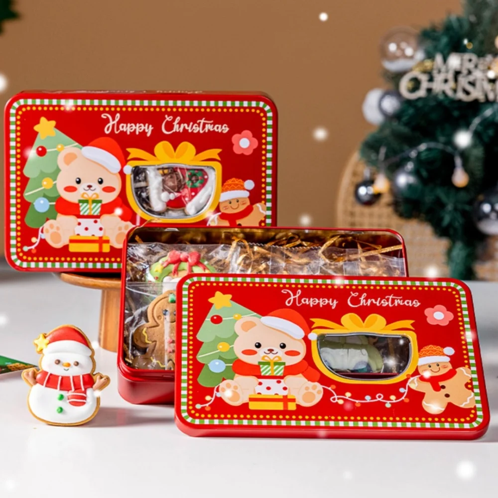 Metall Quadratische Weihnachten Süßigkeiten Box Große Weißblech Geschenk Boxen Keks Snack Lagerung Box Kinder Weihnachten Neujahr Weihnachten Party – Detail 3