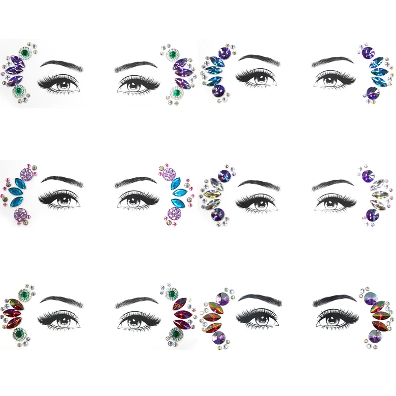 

3D Shiny Colored Crystal Canthus Sticker Decorations Summer Music Festival Fashion Acrylic Drill Face Stickers Temporary Tattoos