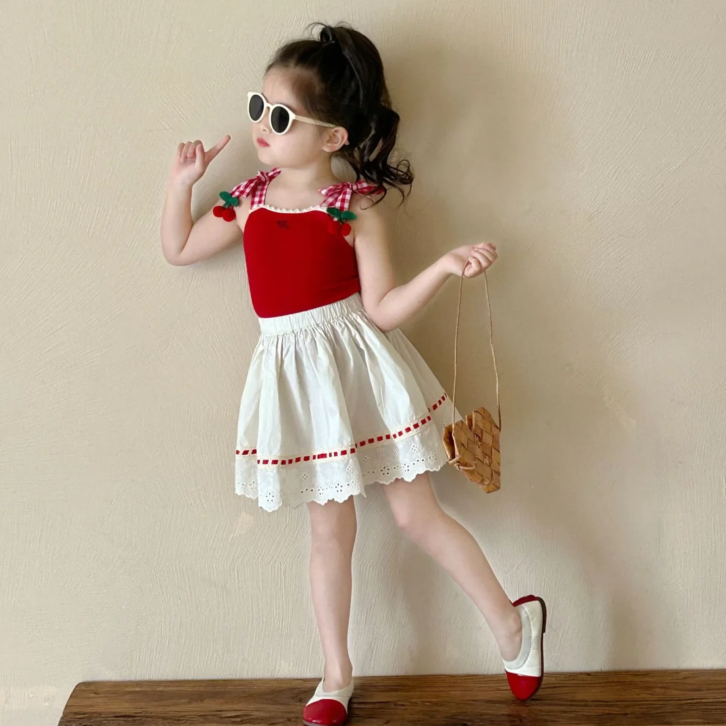 Summer Cherry Print Korean Style Short Vest for Girls Baby Clothes Children's Clothing Trendy Top Kids' Wear