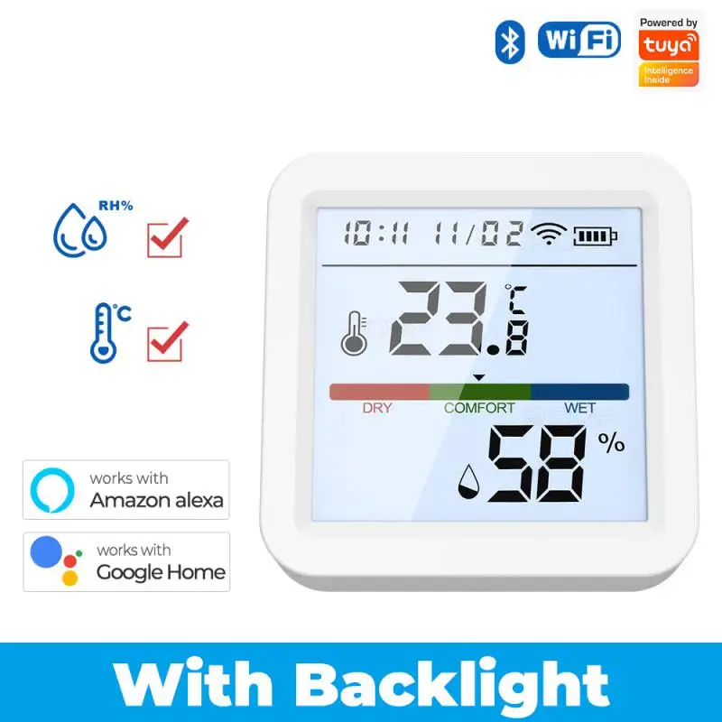 

Wifi / Zigbee Tuya Smart Temperature And Humidity Sensor Accurate Monitoring Work With Alexa Google Home Backlight Support