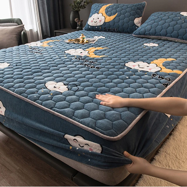 Juste de matelas avec sangle élastique, drap-housse doux anti-poussière  pour lit et oreiller, drap-housse chaud pour l'hiver, glouton matelassé -  AliExpress