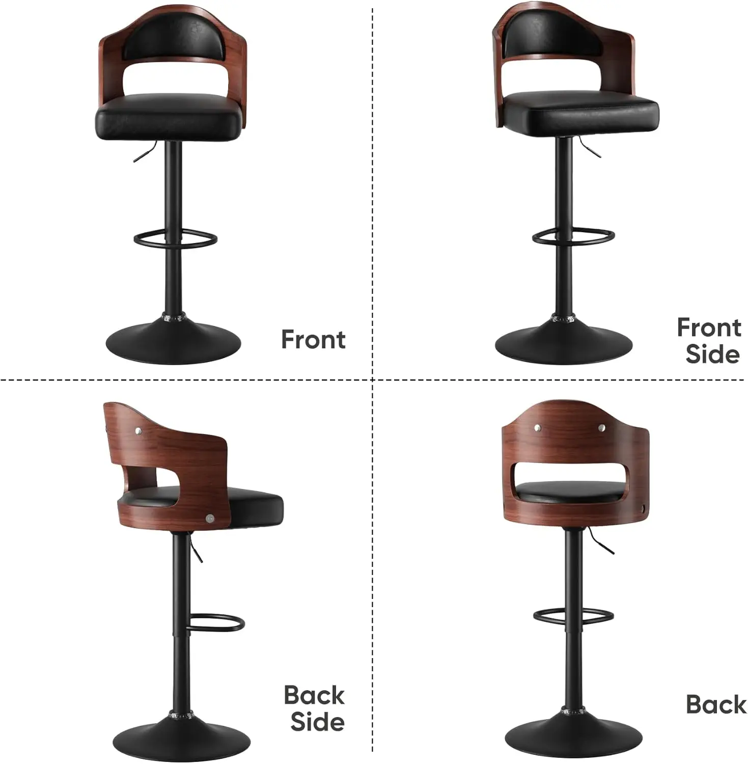 Swivel Bar Stools Set of 3 Seat Adjustable Height 24.5-33.5IN, Wooden Barstools PU Leather Upholstered Bar Chairs with Back